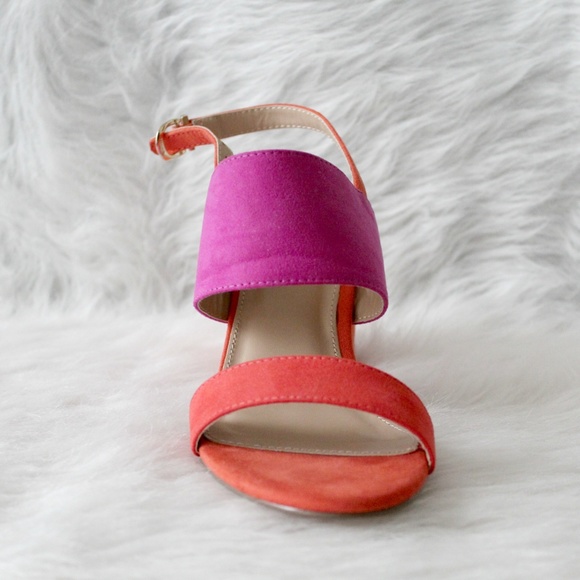 Stylish Pink and Red Block Heel Sandals - Picture 2 of 3